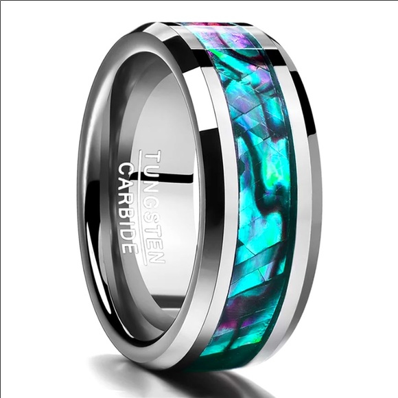 8mm Abalone Shell Tungsten Carbide Wedding Band Mens